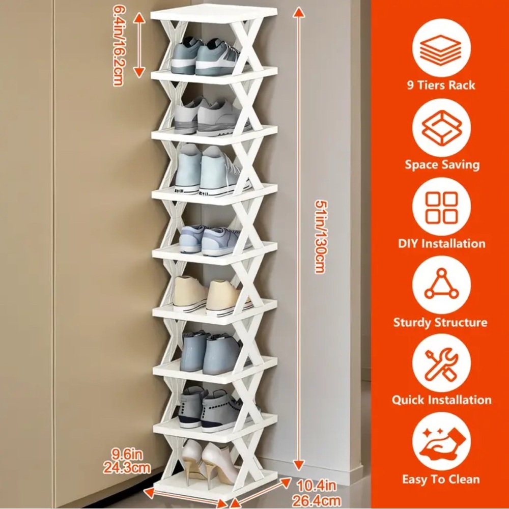 White 9-Tier Shoe Rack